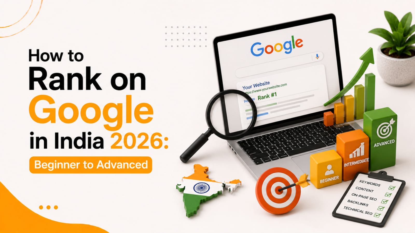 How to rank on Google in India 2026 — beginner to advanced SEO roadmap covering keywords, content, on-page SEO, backlinks and technical SEO, by Pacewalk