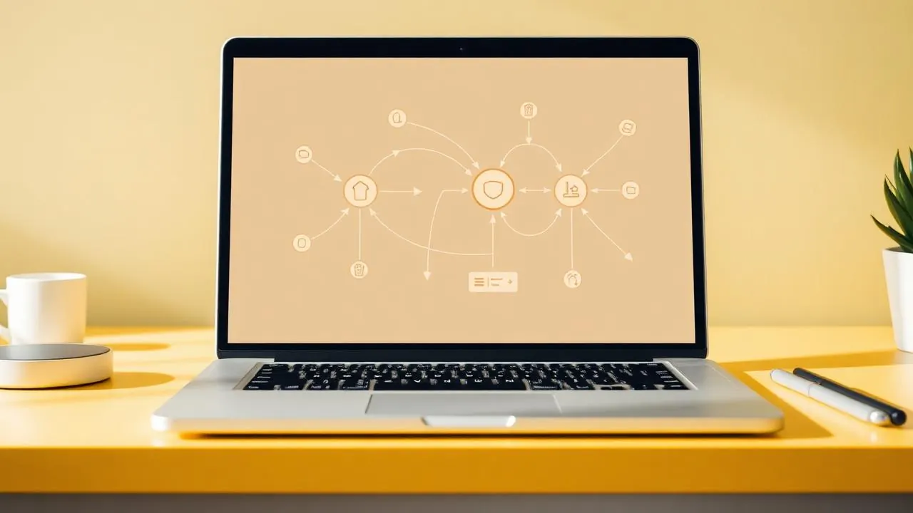 AI generated image showing business automation workflow with connected nodes on a laptop