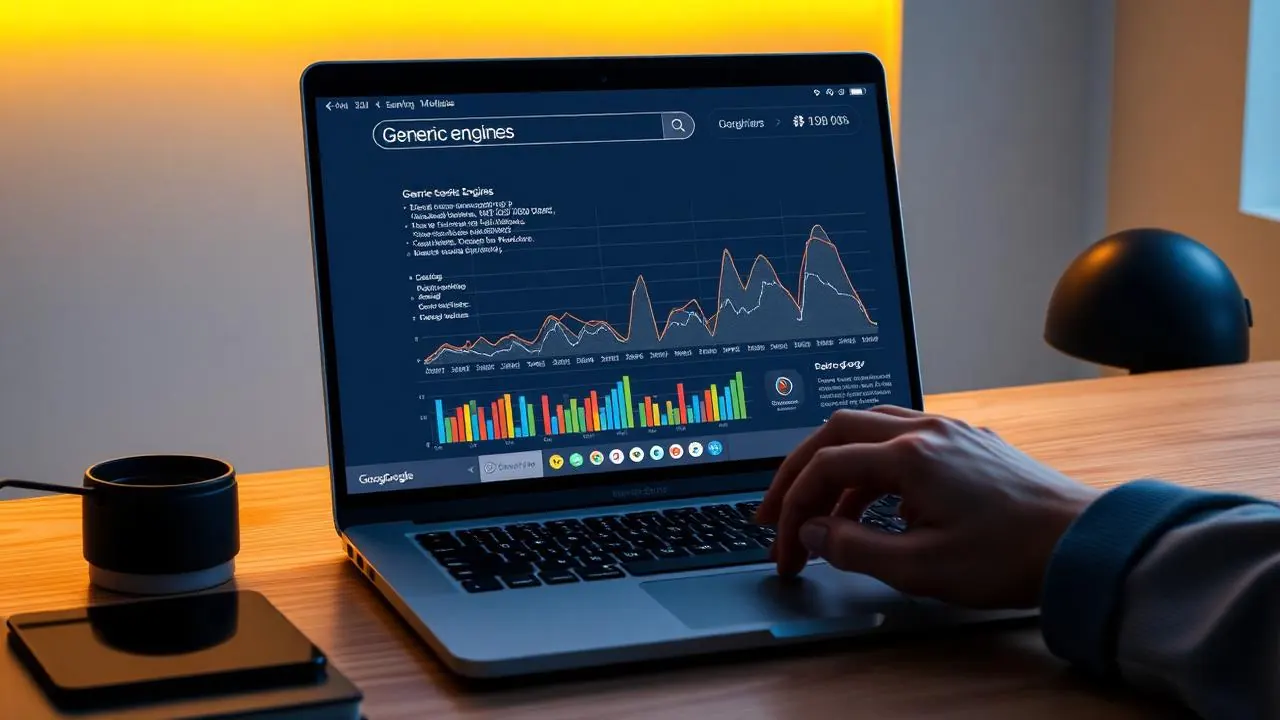 AI generated image showing a generic search performance dashboard on a laptop