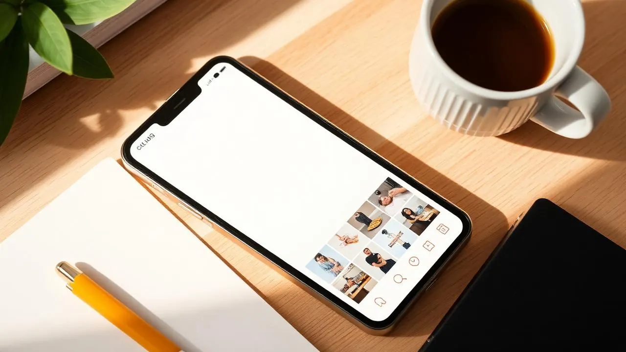 AI generated image showing mobile content planning concept with photo grid on a smartphone